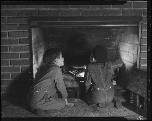 Boys at fireplace, Los Angeles, circa 1935