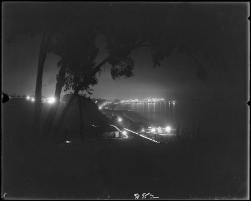 Santa Monica Bay and Santa Monica Pier by night, 1927