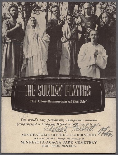 Advertisement for the Sunday Players radio program, circa 1935