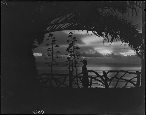 Woman in silhouette at Palisades Park, Santa Monica, 1925-1928