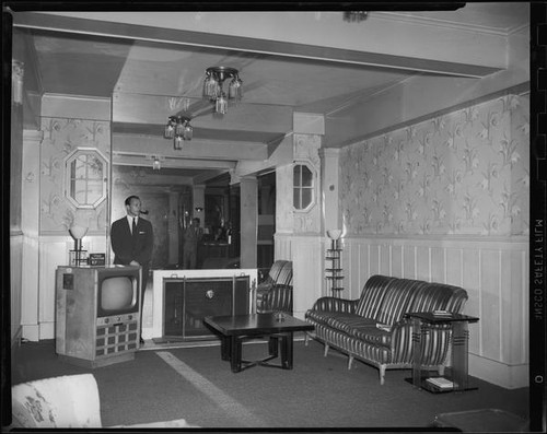 Architect John Lindsay in Windemere Hotel lobby, Santa Monica 1955