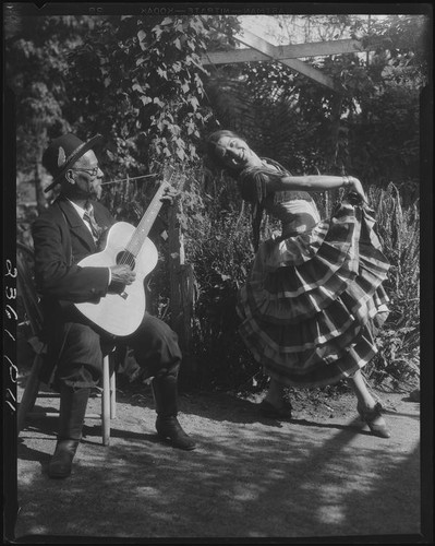 Eugene R. Plummer, with guitar, and Lola Montesa, dancing, Hollywood, 1931