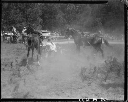 Rodeo performers and horses, Lake Arrowhead Rodeo, Lake Arrowhead, 1929 ...