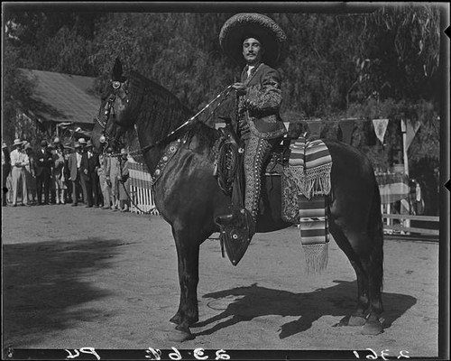 Lawrence Hill on horseback at Eugene Plummer residence, Hollywood, 1931