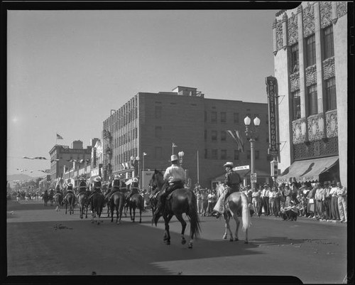 Equestrian unit in Elks' parade, Santa Monica, 1939 or 1952