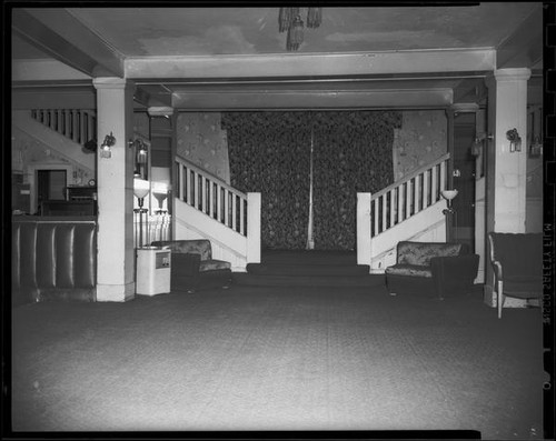 Staircase and lobby of Windemere Hotel, Santa Monica, 1955