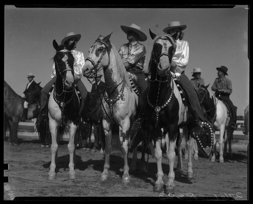 Equestrians at the Palm Springs Field Club during the Desert Circus Rodeo, Palm Springs, 1938