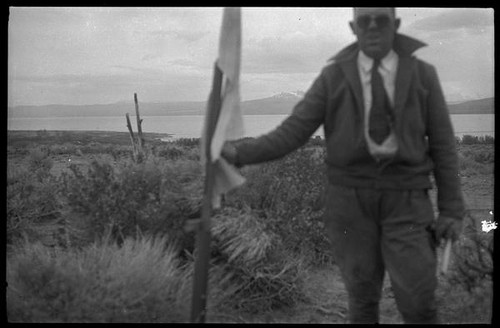 Man standing near Mono Lake, Mono County, [1929?]