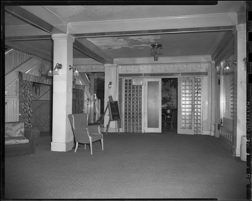 Windemere Hotel lobby and entrance to Bamboo Room lounge, Santa Monica, 1955