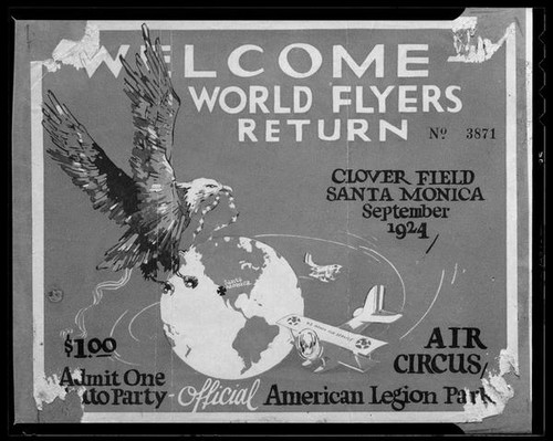 Ticket to party celebrating World Flyers Return, Santa Monica, 1924