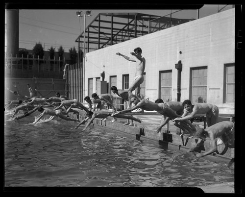 Swimmers at Los Angeles City College, Los Angeles, circa 1933-1938