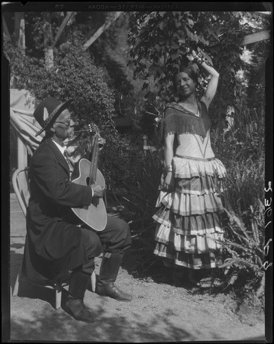 Eugene R. Plummer, with guitar, and Lola Montesa, dancing, Hollywood, 1931