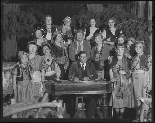 Musicians in ethnic dress, Grover Studio of Music, Santa Monica, 1934