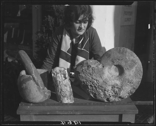 Woman with archaeological finds, Palos Verdes Estates, 1930 or 1931