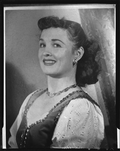 Mezzo soprano June Moss in a dirndl costume for the opera Martha, Santa Monica, circa 1956