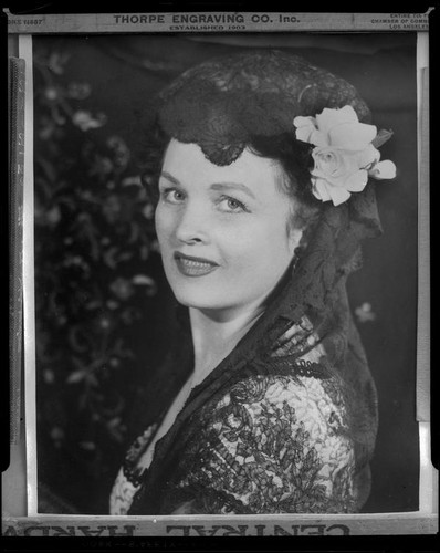 Opera singer June Moss wearing a mantilla, rephotographed, 1956