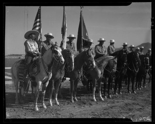 Equestrians at the Palm Springs Field Club during the Desert Circus Rodeo, Palm Springs, 1938