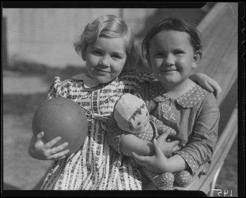 Girls with ball and doll, Los Angeles, circa 1935