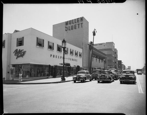 Phelps Terkel and Mullen Bluett buildings, Wilshire Boulevard and Burnside Avenue, Los Angeles, 1949