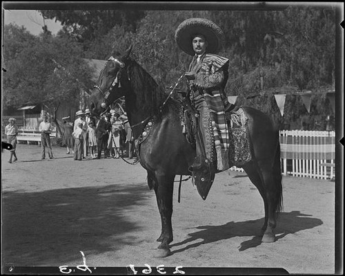 Lawrence Hill on horseback at Eugene Plummer residence, Hollywood, 1931