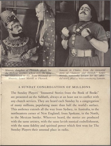 Advertisement for the Sunday Players radio program, circa 1935