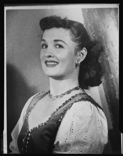 Mezzo soprano June Moss in a dirndl costume for the opera Martha, Santa Monica, circa 1956