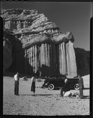 Tourists visiting scenic desert cliffs in Red Rock Canyon State Park, California, 1928