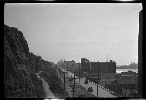 Palisades Park cliffs with Santa Monica Pier in background, Santa Monica, 1929