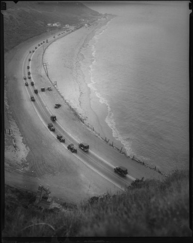 Aerial coastline view of the Rancho Malibu la Costa development area, Malibu, circa 1927