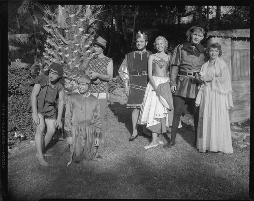 Portrait of actors performing Shakespeare outdoors, [Santa Monica?],1956-1957