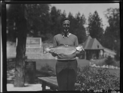 Man with trout, Lake Arrowhead, 1929