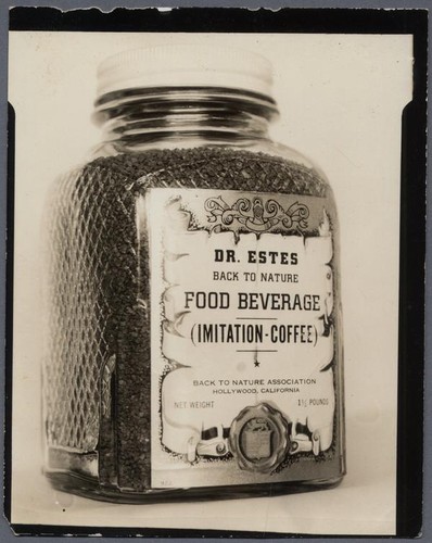 Jar of Dr. Estes Back to Nature Food Beverage (imitation coffee), between 1933 and 1936