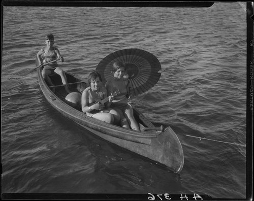 Children in canoe, Lake Arrowhead, 1929