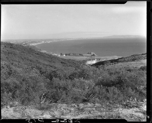 Birdseye view towards the Miramar Estates housing development area and the Santa Monica Bay beyond, Pacific Palisades, 1929