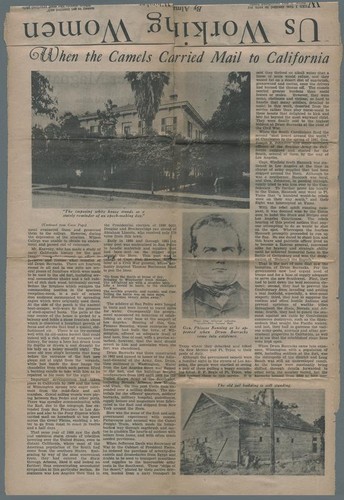 Photograph of 2nd page of Los Angeles Times Sunday Magazine story about Drum Barracks, "When Camels Carried Mail to California," by Basil Heathcote, 1930