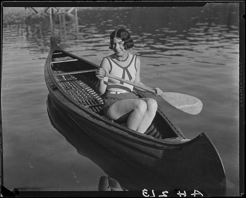 Young woman in canoe, Lake Arrowhead, 1929