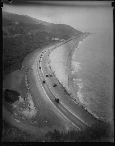 Aerial coastline view of the Rancho Malibu la Costa development area, Malibu, circa 1927