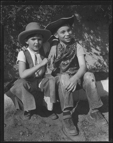 Boys dressed as cowboys, Los Angeles, circa 1935