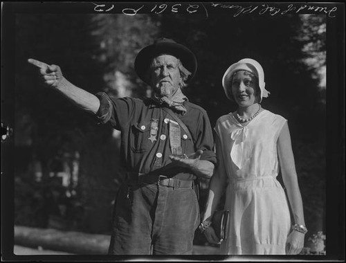 Gold miner Emanuel Abraham Speegle and Jean Riley at Eugene Plummer residence, Hollywood, 1931