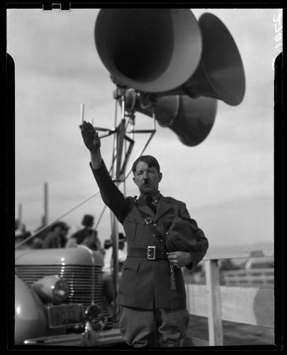 Actor playing the role of Adolf Hitler at the Palm Springs Field Club during the Desert Circus Rodeo, Palm Springs, 1938