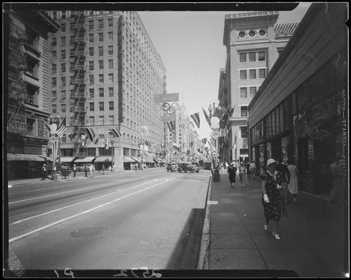 Seventh Street decorated for the 1932 Olympics, Los Angeles, 1932