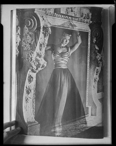 Portrait of woman in floor length dress, rephotographed Santa Monica, 1940