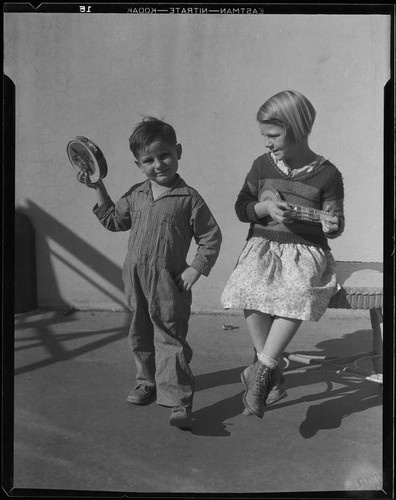 Children with toy musical instruments, Los Angeles, circa 1935