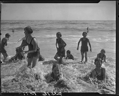 Children in ocean, Pacific Palisades, 1928