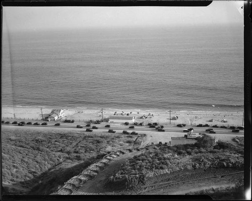 Coastel view down slope towards dirt road in the Rancho Malibu la Costa development, Malibu, circa 1927