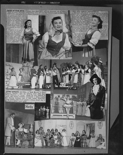 Montage of pictures and clippings for mezzo soprano June Moss, Santa Monica, circa 1956