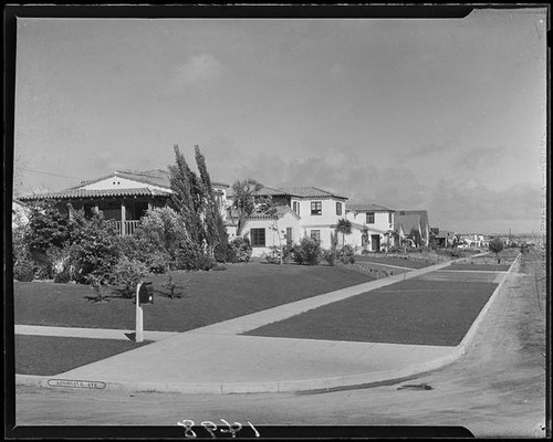 View towards Spanish style houses from Georgina Avenue corner, Santa Monica, 1928