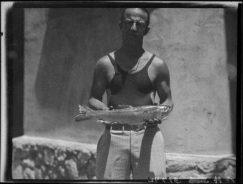 Man with trout, Lake Arrowhead, 1929