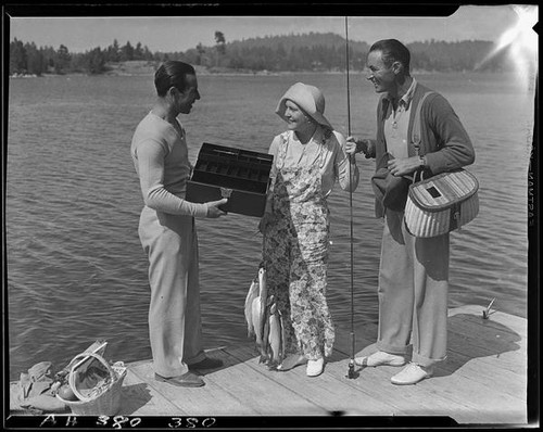 Actors Rod La Rocque and Vilma Banky fishing, Lake Arrowhead, 1929 ...