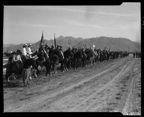 Equestrians at the Palm Springs Field Club during the Desert Circus Rodeo, Palm Springs, 1938
